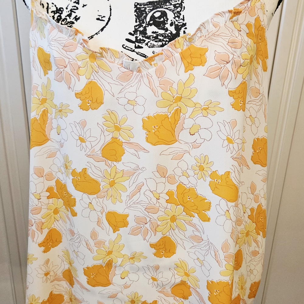 LOFT White Floral Cami with Yellow & Peach Flowers